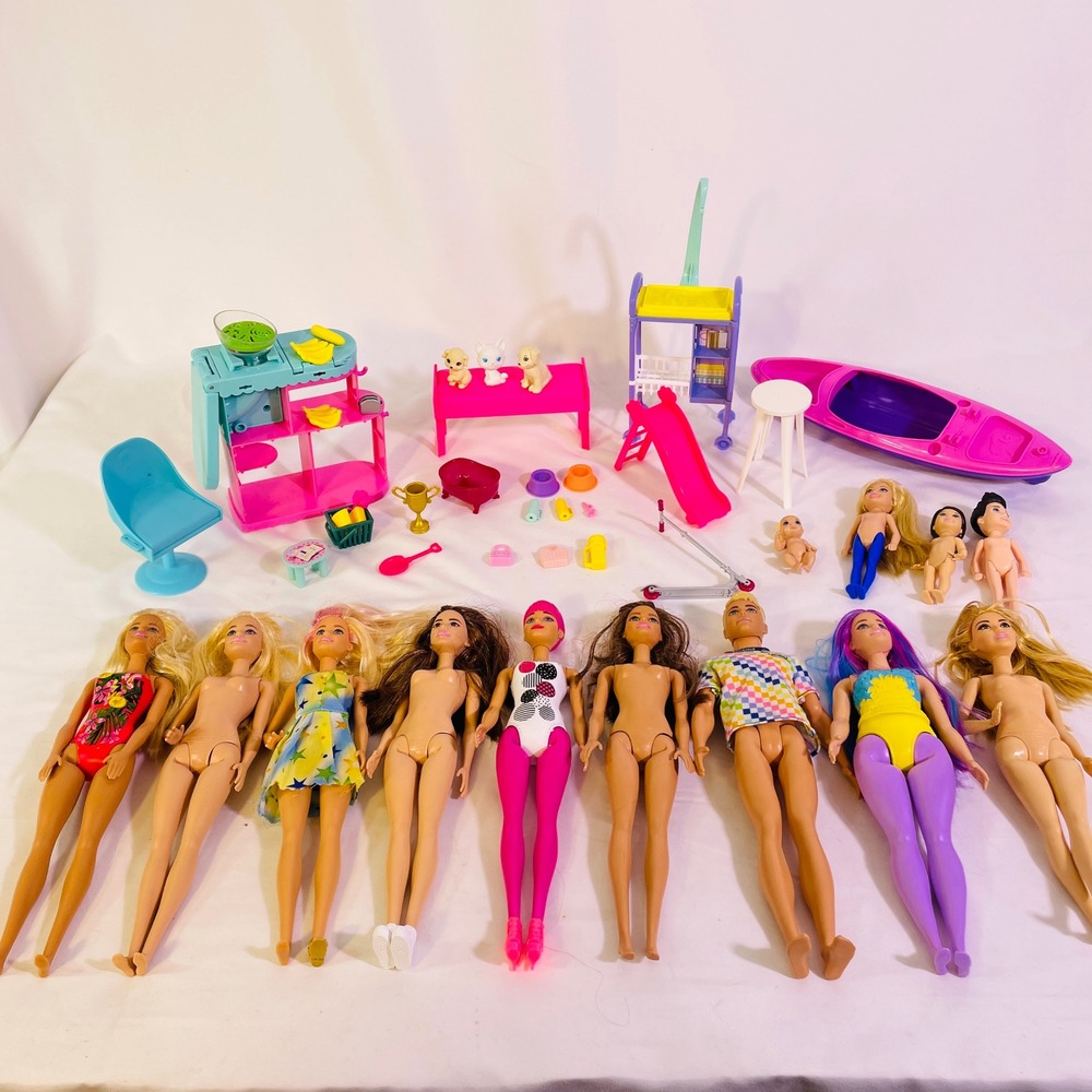 Mattel Barbie Doll Accessory Lot Ken Chelsea Baby Pets Kayak Slide Scooter 40pc - Picture 2 of 8